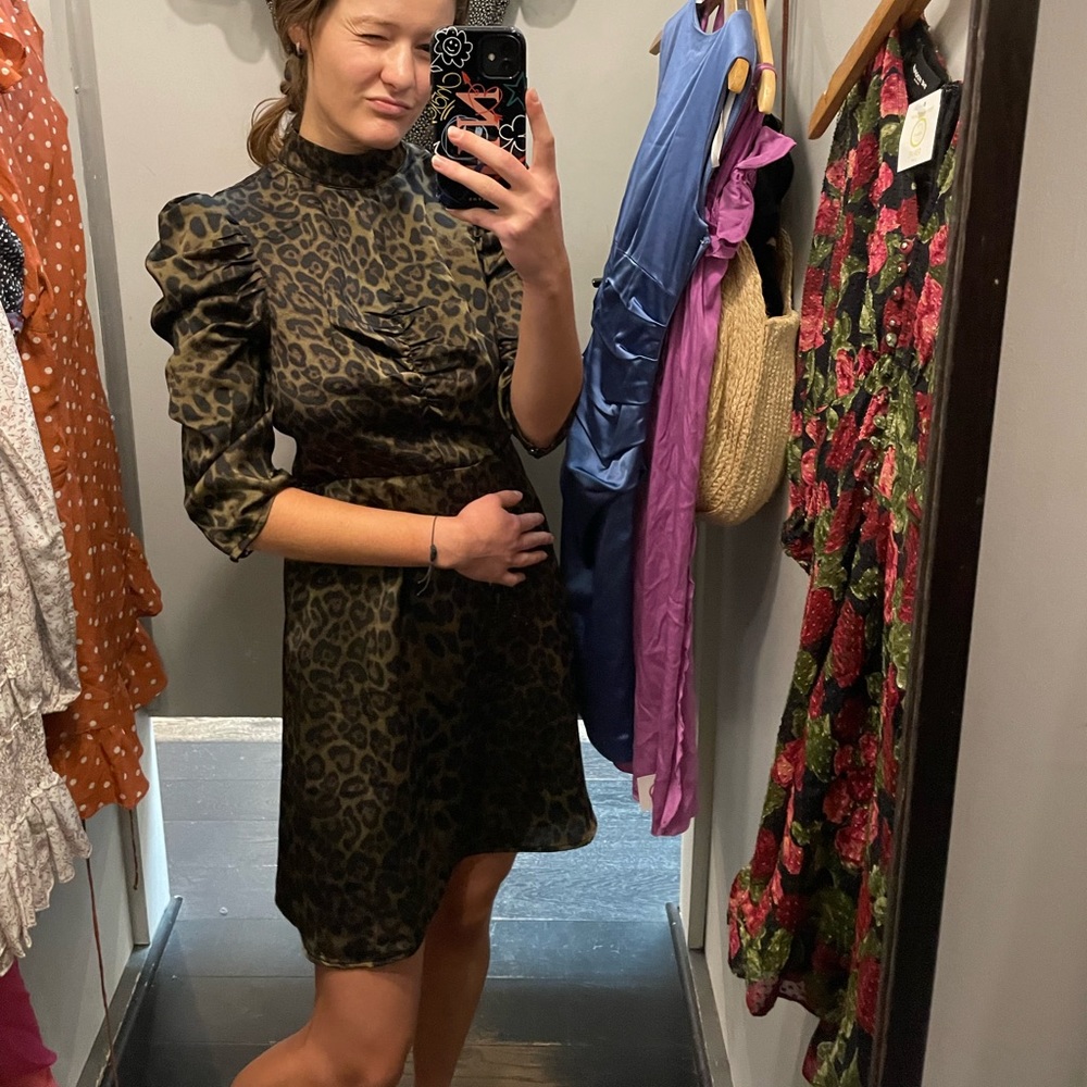 Cheetah print open back mini dress